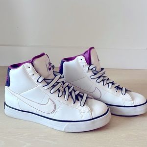 Nike White and Purple High-Top Sneakers